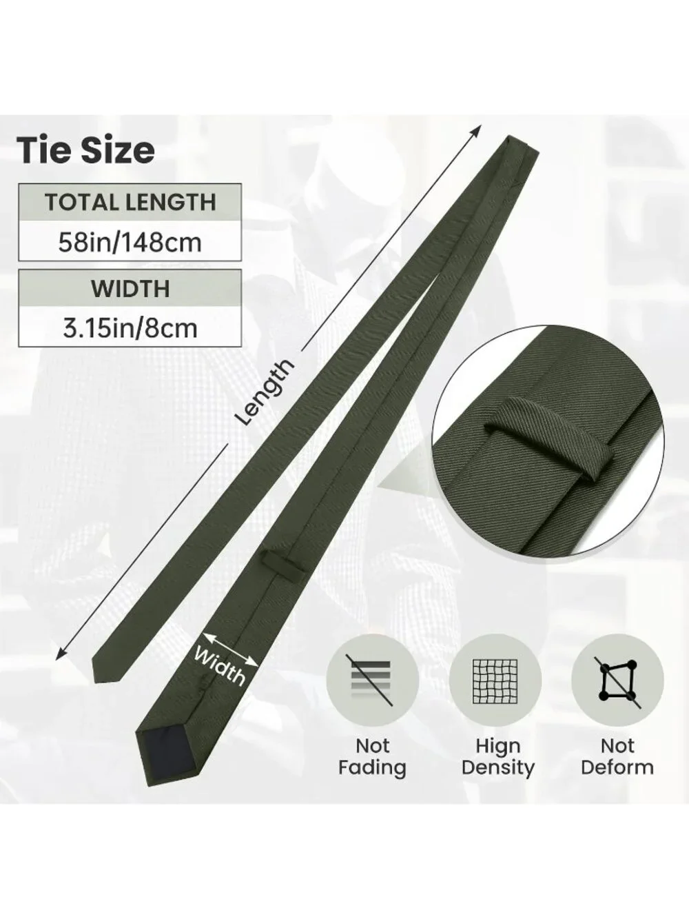 Men's Olive Green Twill Diagonal Textured Silk Formal Necktie For Business Dress
